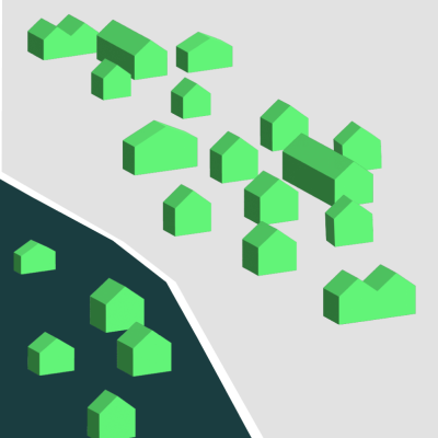 Karte mit grün markierten Bereichen für mögliche Wärmeversorgungspotenziale